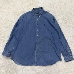 2114　ラルフローレン　デニムシャツ　XXL　赤ポニー刺繍　長袖シャツ