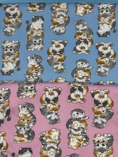 処分SALE FUWARI オックス生地　猫タワー柄２色　生地合計生地幅×1m