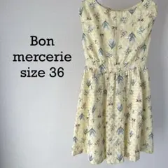 Bon mercerie 花柄 ノースリーブ ワンピース イエロー 36 ひざ丈