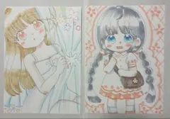 手描きイラスト 女の子 2枚セット