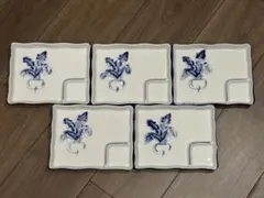 青い葉と根の絵柄の皿5枚セット