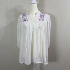 ●美品● メキシコ製 刺繍スモックブラウス