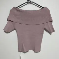 オフショルダーリブニット 半袖 ピンク F