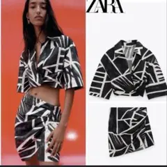 Vogue掲載！タグ付！ZARA◆ジャガード　クロップド丈　シャツ　プリント柄のサムネイル