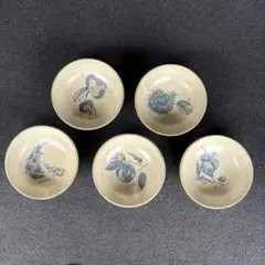 【未使用】和モダン 絵変り 小鉢 5客セット 豆鉢 昭和レトロのサムネイル