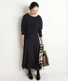 美品⚑スローブイエナ　プリーツニットワンピース グレー