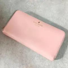 kate spade　長財布　ファスナー　ピンク　ロゴ　牛革　ポリエステル