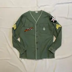 METRO VIENTO ノーカラーシャツ　グリーン　F ワッペン　刺繍