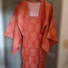 R*u様 道行・和装コート幾何学模様オレンジ系着物
