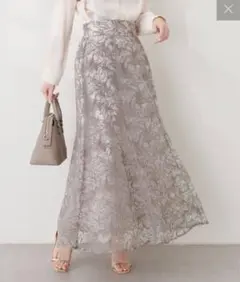 新品✿ osono長さ変えれるチュール刺繍レーススカート グレイッシュベージュ