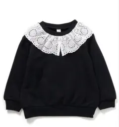レースフリル襟 トレーナー　ブラック　140 アプレレクール