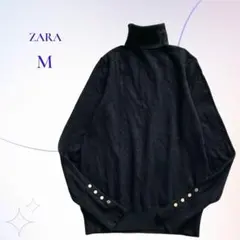 ZARAザラ／タートルネック 長袖ニット 金ボタン レーヨン インナーにも