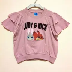ズートピア　ニック　ジュディ　キッズ　Tシャツ 120　刺繍　ピンク