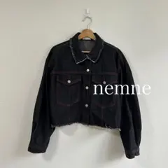 nemne デニムジャケット クロップド 短丈 Gジャン フリンジ Gジャン
