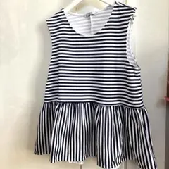 ZARA 美シルエット ペプラムブラウス 紺白 ストライプ