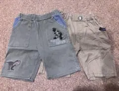 恐竜刺繍付きハーフパンツ　カーキ120 ベージュハーフパンツ 110 2点セット