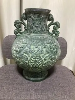 峯岩 青緑色の陶器製大きな壺 骨董品 - メルカリ