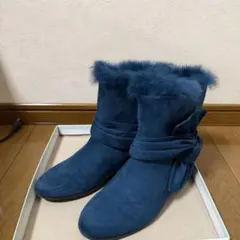 ダークブルー ファー付きショートブーツenchanted