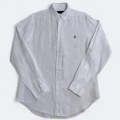【リネン100％ 麻】ラルフローレン 長袖シャツ ボタンダウンシャツ ロゴ刺繍