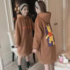 ロングパーカーワンピース　裏起毛 ディズニー　プーさん　大きいサイズ