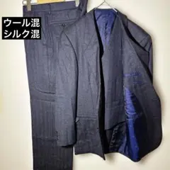 3ピース　セットアップ　ダークネイビー　ヘリンボーン カジュアルスーツ　M