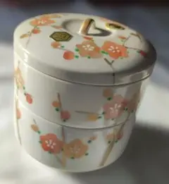 【新品未使用】花柄二段重箱 陶器製