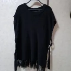 黒 フリンジ ニットベスト綺麗おまとめOK