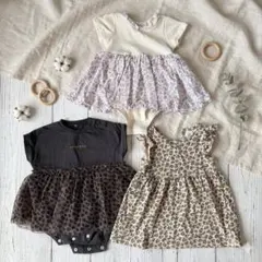 ベビー服 ロンパース ワンピース 70cm レオパード 小花柄 ヒョウ柄