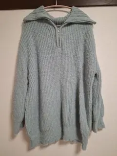 w closet ハーフジップ ニット ラメ入り ブルー