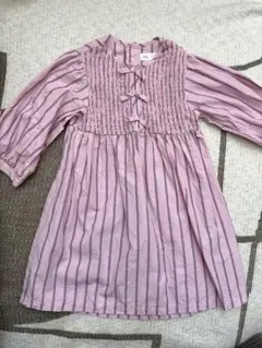 美品！ZARAキッズ　ピンクブルーストライプリボンワンピース　116