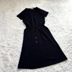 美品✨【ドゥクラッセ】ワンピース ウエストゴム 半袖 シンプル　ネイビー