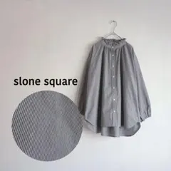 スロンスクエア フリル襟 コットン ストライプ シャツ チュニック F