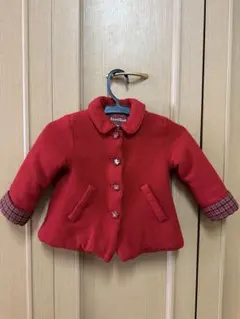 ファミリア　レッドコート ボタン付き チェック柄袖