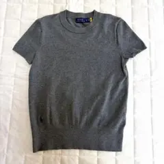 ラルフローレン　裾ポニーコットン半袖ニットセーター　霜降りグレー