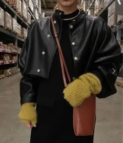AMERI ショート丈 レザー ボレロ ジャケット Fのサムネイル