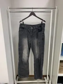 フェード加工 グレー ストレートデニムパンツ