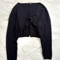 デイジー ニットカーディガン リボン ショート丈 ブラックM クロップド　韓国系