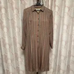 昭和レトロ　マルチカラー チェック柄 シャツワンピース