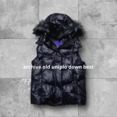 未使用級 00s OLD UNIQLO ファー ダウンベスト ブラック 短丈