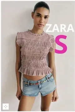 ZARA ギンガムチェック柄 スモッキングトップス レッド L - メルカリ