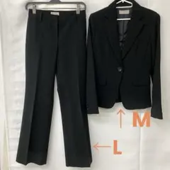 パンツスーツ　上下セット　センタープレス　ブラック　レディース　M L