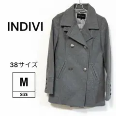 【美品】INDIVIインディヴィ カシミヤ混Pコート 灰 ウールダブル 毛日本製