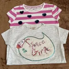 トミーヒルフィガー　ピンクボーダー　ザラ　キラキラ刺繍　Tシャツ　２枚セット