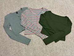 Dazy 長袖トップス 3点セット グレー ボーダー グリーン クロップド丈