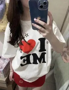 I LOVE ME プリント 半袖Tシャツ