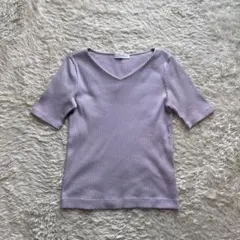 美品☆ユナイテッドアローズ☆リブカットソー☆Tシャツ☆ラベンダーのサムネイル