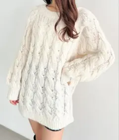 Heather フトケーブルチュニックニット