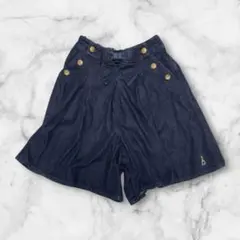 ポンポネット　デニムショートパンツ キュロット リボン　フレア　スカート風