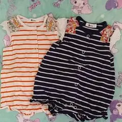 11.　e-babyイーベビーボーダーロンパース70　2枚セット