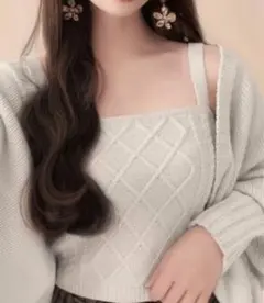 ホワイト ケーブルニットカーディガン GRL